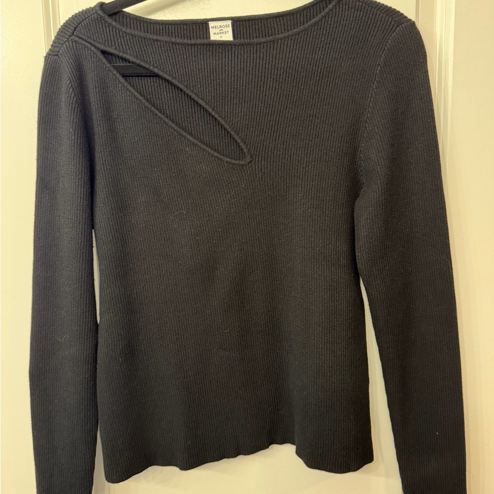 Melrose and Market Black Asymmetrical Cut-Out Sweater